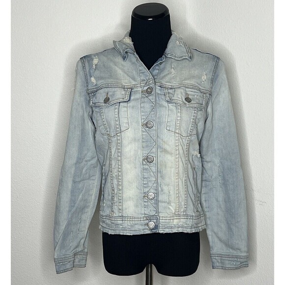 Aeropostale Junior Women's Small Jean‎ Jacket Light Wash Distressed Denim - Picture 1 of 6